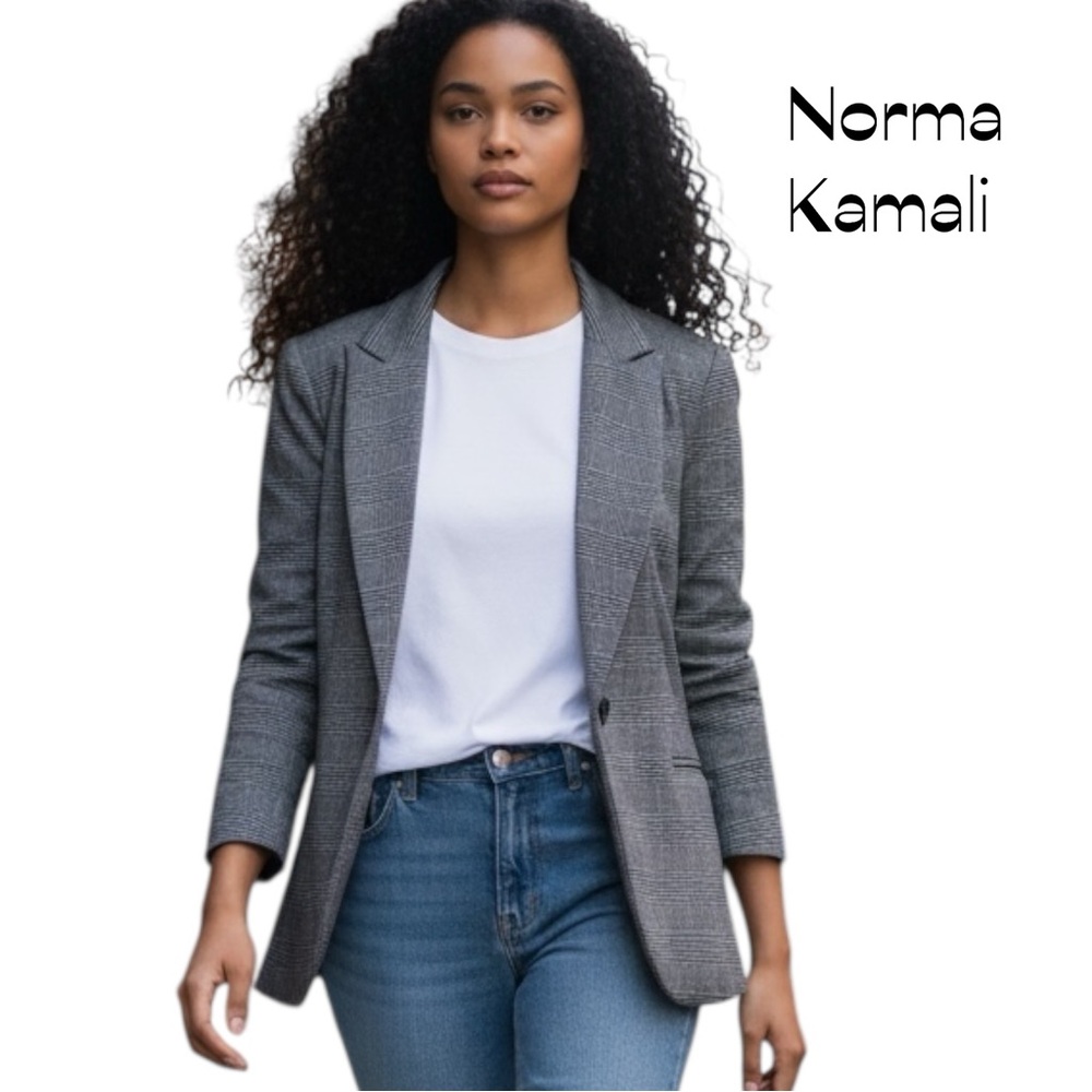Norma Kamali Black Gray Plaid Classic Blazer Size 14